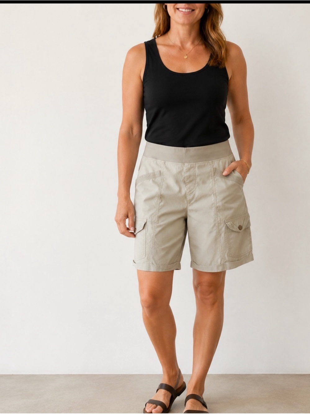 Wearables Everyday Pull-On Bermuda Shorts in Light Khaki